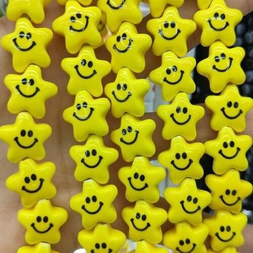 20pcs Five-pointed Star Shape Smile Face Ceramic Beads 14mm Loose Heart/Flower Spacer Yellow Ceramics Bead For Jewelry Making