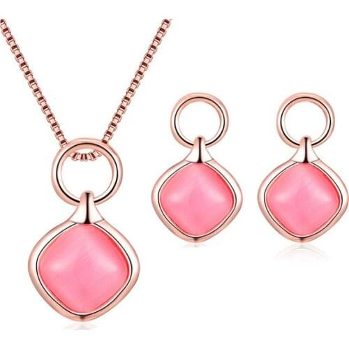 2021 New Fashion Crystal Opal Gold Color Choker Women Cute Pendant Necklace Set Girls Collar Collier Jewelry Pendants Party