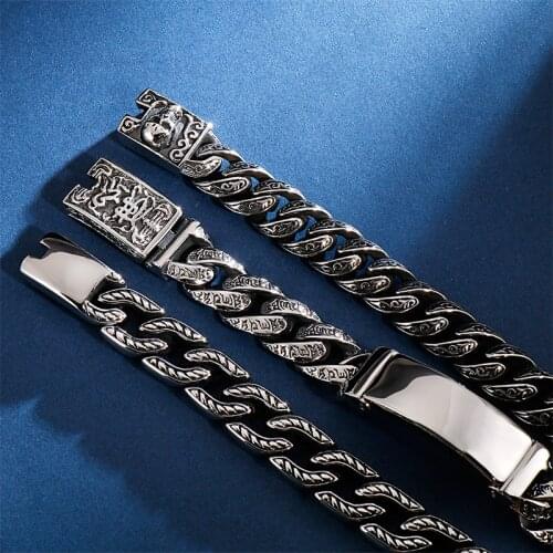 Punk Skull Charm Bracelet Mens 22cm 21.5cm Stainless Steel Mysterious Symbol Link Chain Armband Boho Homme Jewelry For Man