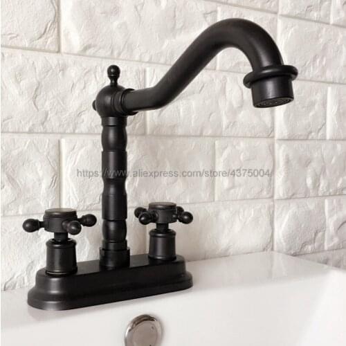 Oil Rubbed Bronze Double Handle Bathroom Faucet Basin Sink Tap Hot and Cold Water Mixer Tap Deck Mounted Bathroom Faucet Nhg069