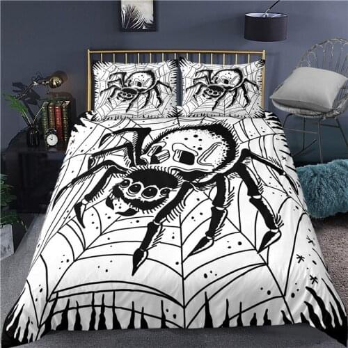 Black and White Skull Spider Web Print Bedding Set Comforter Set Bed Linen 3D Luxury Duvet Cover Set With Pillowcase Bedclothes