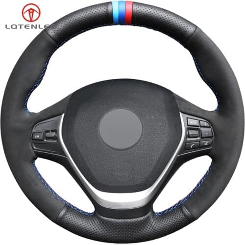 LQTENLEO Black Genuine Leather Suede Car Steering Wheel Cover For BMW F20 F21 F22 F23 118i 120i 125i 218i 228i 420i 430i 435i