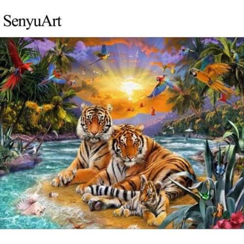Diamentowy Obraz Round Drill Wall Art Canvas Tiger Embroidery Mosaic Accessories Home Decorations Broderie Diamant Grande Taille