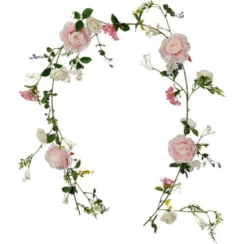 Artificial Peony Flower Garland Vine, Rose Flower with Mixed Peony Flowers and Green Leaves for Wedding Home Party Decor