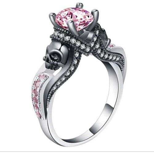 Classic Gothic Skull Style Colour Austrian Crystal CZ Silver Color Rings For Women Jewelry Trendy Birthday Wedding Gift Ring