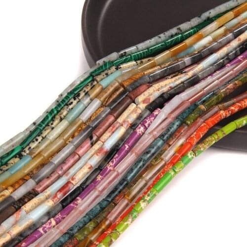 4x13mm Round Tube Cylinder Natural Stone Agat Spacer Beads For DIY Jewelry Making Bracelet Necklace Ear Studs Charm Accessories