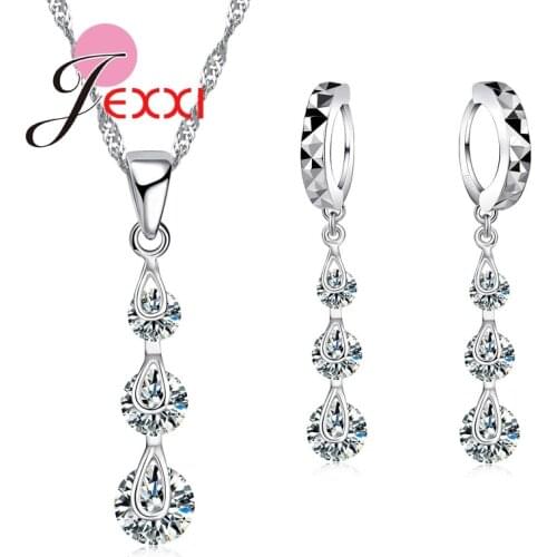 Top Sale 925 Sterling Silver CZ Crystal Choker Necklace Set Earrings Wedding Bridal Bridesmaid African Jewelry
