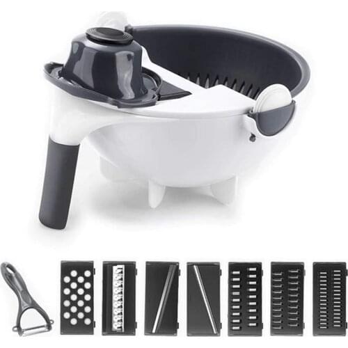 9 in 1 Multifunction Vegetable Cutter with Drain Basket Magic Rotate Colander New Vegetable Portable Slicer Chopper Grater