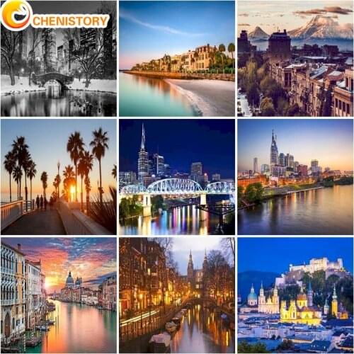 CHENISTORY City Landscape DIY Diamond Painting Full Square Mosaic Cross Stitch Embroidery Home Decor Accessories Kit Diamond Art