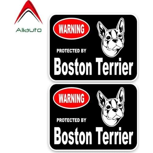 Aliauto 2 X Warning Car Sticker Boston Terrier Guard Dog Fun Retro-reflective Decals Accessories Vinyl for Motorcycles,15cm*11cm