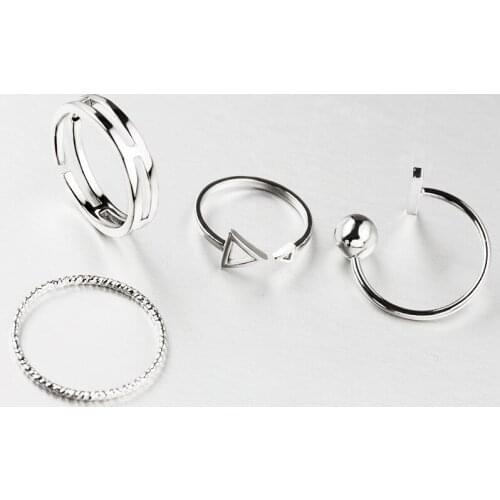 New 4 Pieces / Set of Korean Ring Simple Joker Open Joint Ring Silver Plated Adjustable Womens Gift Ring Set Birthday Gift