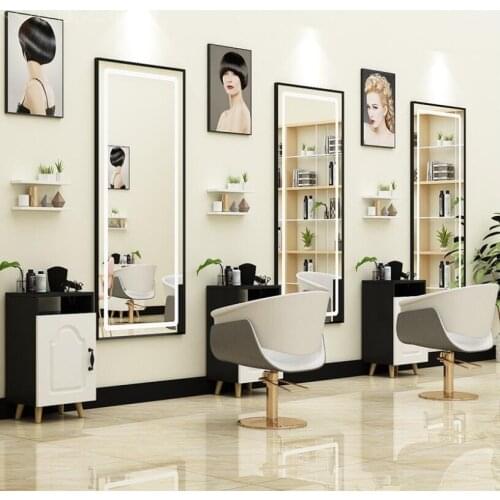 Hairdressing wall mirror barber shop table cabinet integrated beauty mirror LED floor mirror