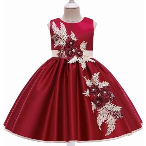 Girls Dress Elegant New Year Princess Children Satin beaded Wedding Gown Kids Dresses for Girls Birthday Party Dress 3-10Y