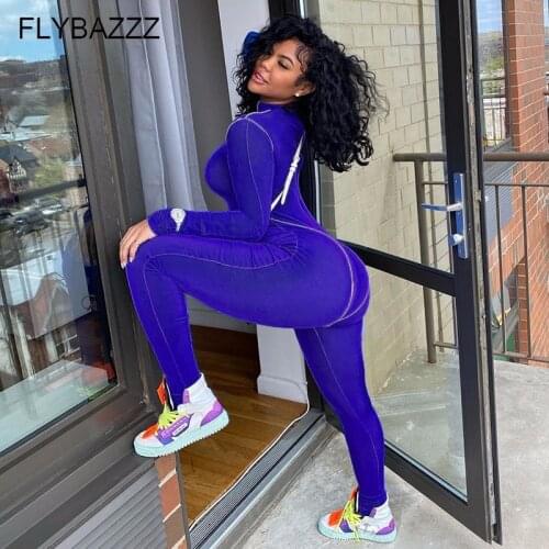 Casual Reflective Stripe Stitching Zipper Fitness Sports Jumpsuit Long Sleeve Workout Skinny Slim Soft Yoga Suits For Women New