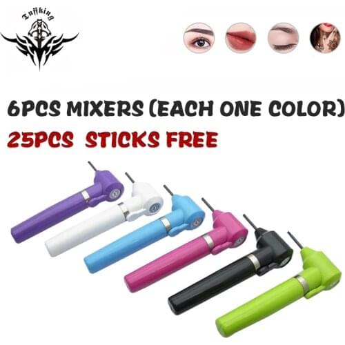 Professional 6PCS Electric Tattoo Pigment Ink Mixer With 25 Sticks Free Machine Tool Supply Art Tattoo Accessories Supply