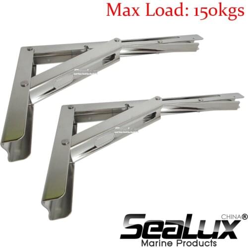 Sealux 2 pcs Marine Grade Stainless Steel 304 Universal Wall mounted Folding Table Bracket Shelf Bench Support 150kgs