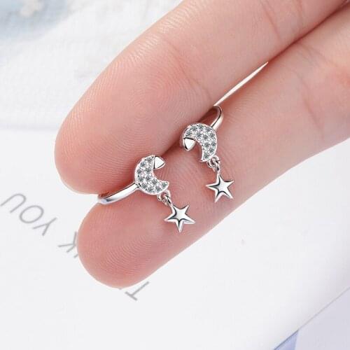 Zirconia Crystal Stone Moon Star Pendant Earrings Ear Hook Clip Earrings without Piercing Cuff Earrings Jewelry for Women