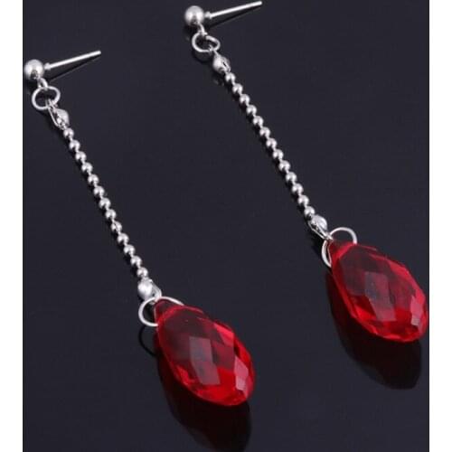 Kurapika Earrings Anime Cosplay Red Teardrop Crystals Long Chain Cosplay Drop Earrings Jewelry Unisex