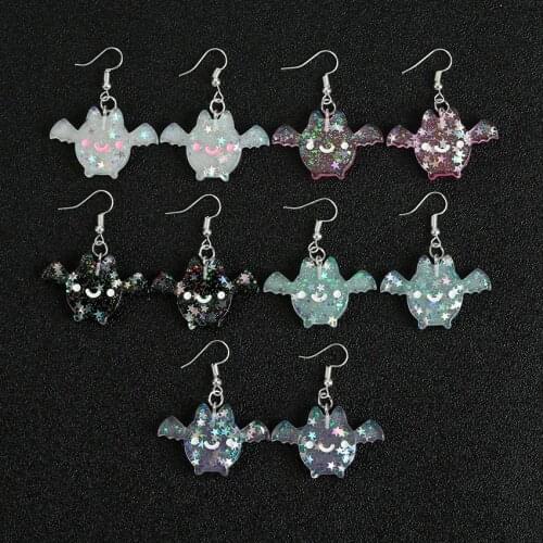 1pair Glitter Cartoon Bat-shape Drop Earrings Flatback Resin Animal Dangle Earrings for women Birthday Gifts Jewelry