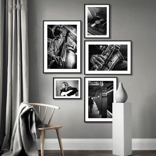 Nordic Poster Guitar Jazz Music Record Canvas Decorative Painting Print Black and White Wall Art Picture for Living Room Bedroom