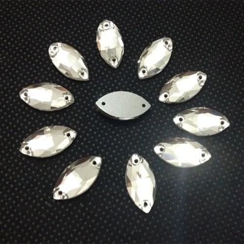 Navette Sew On Stones Crystal Clear Color Flatback 2holes 5x10mm~11x24mm 15x31 Horse Eye Shaped Sewing Glass Crystals