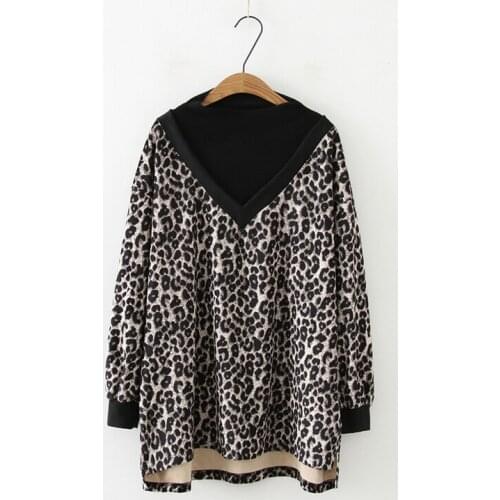 Plus Size Womens Leopard Printed Long Sleeved Tops Large Size Spring Autumn Shirts Casual Pullovers