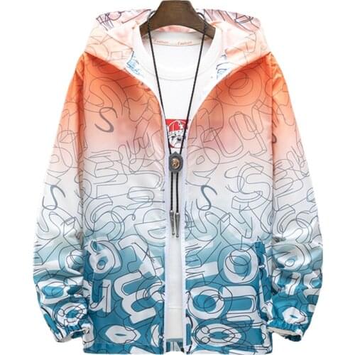 Women Basic Jackets Summer 2021 Colorful Oversize Print Letter Y2K Thin Windbreaker Hooded Jacket Coat Zipper Woman Veste Femme