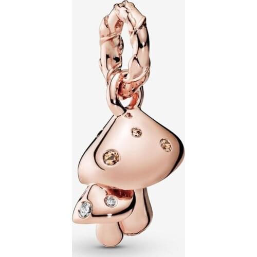 100% 925 Sterling Silver Charm Rose Gold Sparkle Mushroom Pendant Fit Pandora Women Bracelet & Necklace Diy Jewelry