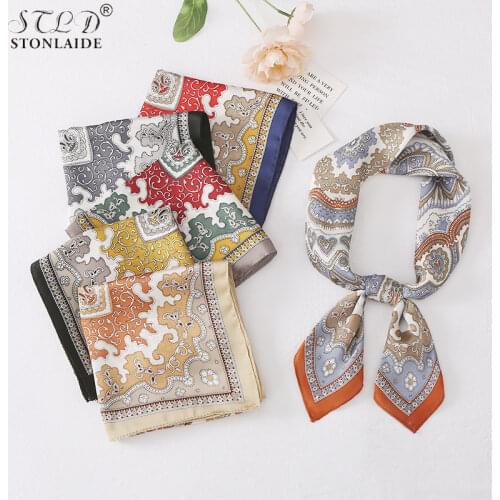 70X70C Designer New Cute dots foulard print square silk scarf for girls elegant small silk shawls women Handkerchiefs hair bands