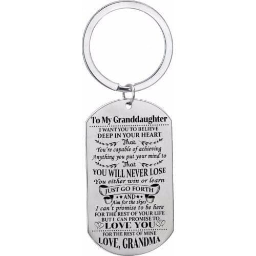 12PC/Lot Charm Granddaughter Keychain Gift Love Grandma Military Action Figure Toy For Kids Family Girls Stainless Steel Keyring
