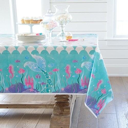 137*213cm Mermaid Disposable Table Cloth Flamingo Wedding Birthday Table Cover Happy Birthday Party Decor Kids Girls Table Decor