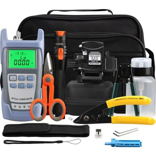 16PCS/set FTTH Fiber Optic Tool Kit with New AUA-X1 Fiber Optical cutter and 5KM Visual Fault Locator Stripper Tool