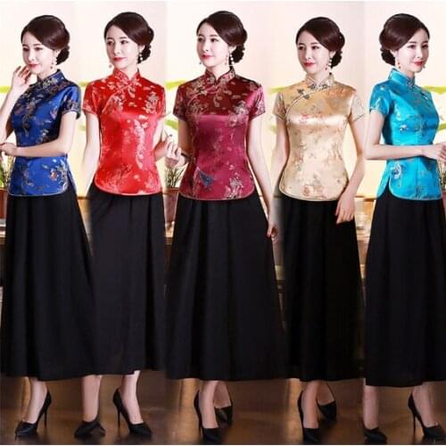 16Color Traditional Chinese Clothing for Women Top Satin Retro Short Sleeve Qipao Vintage Evening Cheongsam Dress Costumes S-4XL