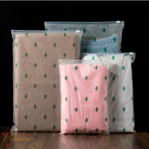 48pcs Waterproof Plastic Storage Bag Cactus Travel Bags Lock Valve Slide Seal Packing Bags for Clothes T-shirt Pants Organizer