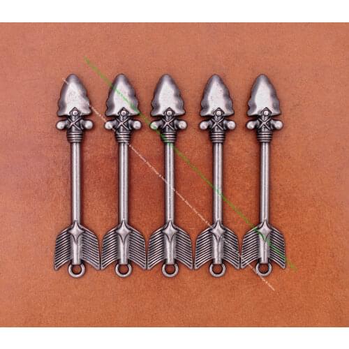 5pcs 71*16mm Long Vintage Silver Southeast Indian Ancient Arrow Leathercraft Necklace Chock Keyring Wallet Chain Pendant Decor