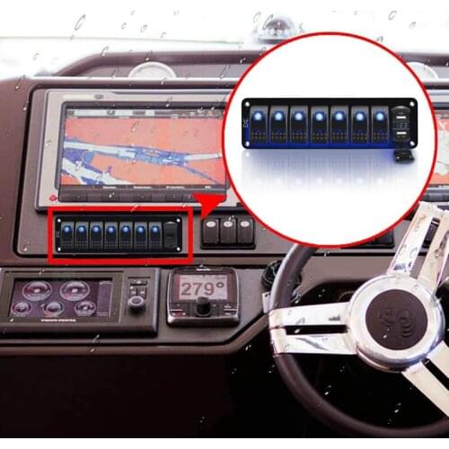 8 Gang Rocker Switch Panel Toggle Dash 5 Pin ON/Off Pre-Wired Rocker Switch LED Backlit 4.8 Amps USB Voltmeter