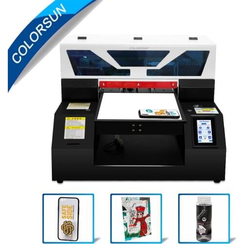 Colorsun Touch screen Automatic A4 size UV printer Phone case printer glass wood printer with cylinder LED flatbed uv printer