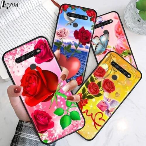Red Flower Butterfly for LG G8 G8S G8X V30 V35 V40 V50 V60 ThinQ Q60 K40 K50 K51 K61 K71 K92 K62 Soft Black Phone Case