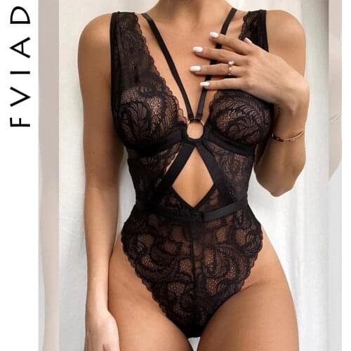 Ladies Lace Erotic Underwear Suit Sexy Cross Strap Backless Deep V Seductive Teddy Lingerie One Piece Set Womens Gauze Bodysuit