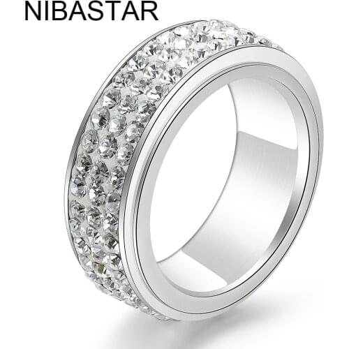 Bling 3 Row Lines Clear Crystal Jewelry Ring For Women Hot selling Fashion Stainless Steel Engagement Rings Wholesale