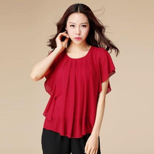 Korean Fashion Womens Tops and Blouses Chiffon Women Blouses Short Sleeve White Shirts Plus Size 6XL 7XL 8XL Ladies Tops