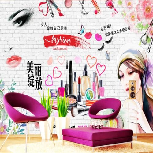 European and American Fashion Makeup Wall Paper Cosmetics Store Make-up Shop Industrial Decor Background Wall Mural Wallpaper 3D