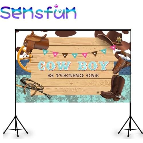 Wooden theme Cow Boy first Birthday Background for Photo Studio Photography Props Baby Shower Backdrop Banner Photobooth