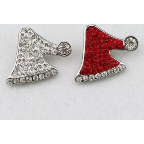 Hot Sale Christmas Santa Claus Hat Snap Buttons Red Crystal Metal Snap Button fits Snap Button Bracelet jewelry