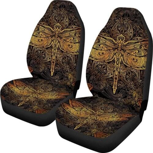 INSTANTARTS Stylish Dragonfly Printed Slip-Resistant Car Seat Covers Front Only Polyester Fabric Automobile Seats Protector