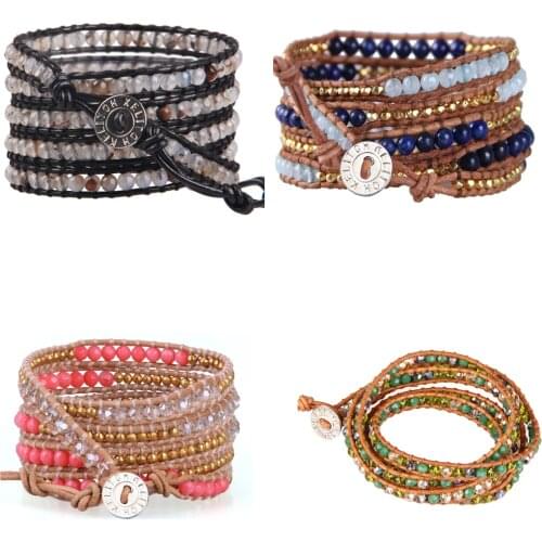 KELITCH Stone Beads Strand Bracelets Leather 5 Wrap Crystal Bracelet Bangles Charm Chains Female Lgbt Turkey Boho Tokyo Ghoul