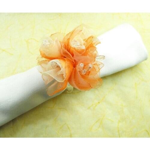 Organza flower napkin ring, beaded wedding napkin holder