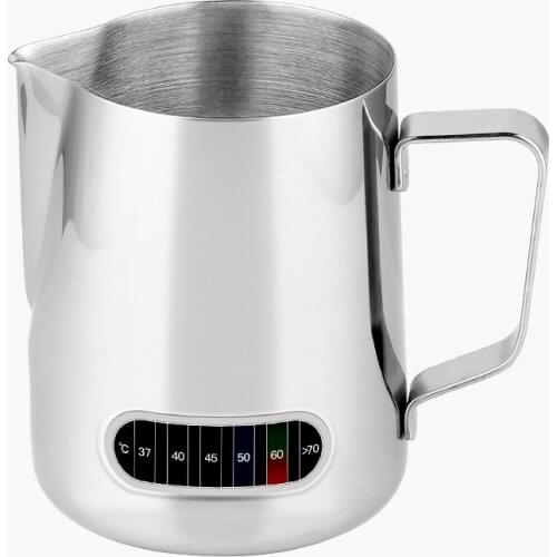 600ML Milk Pitcher Coffee Frothing Milk Tea Latte Jug Coffee Mug Pot Flower Pulling Cup Mug Temperature Display Sticker Stainles