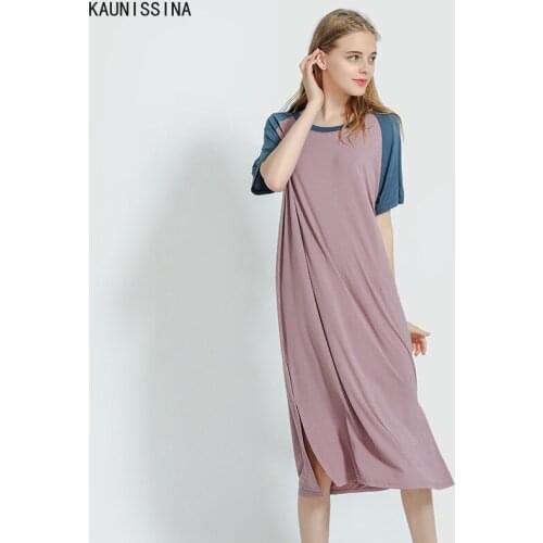 Summer Plus size Sleepshirt Women Nightgown Soft Modal Nightdress Short Sleeve O-neck Long Home Sleep Dress Bottoming Slip Dress