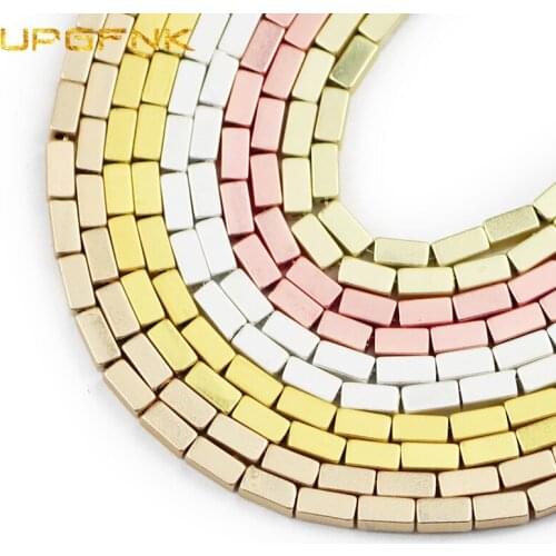 UPGFNK Matte Gold Silvers Square Natural Hematite beads 4*2mm85PCS rectangle Spacer Loose beads for Jewelry Bracelet Making DIY